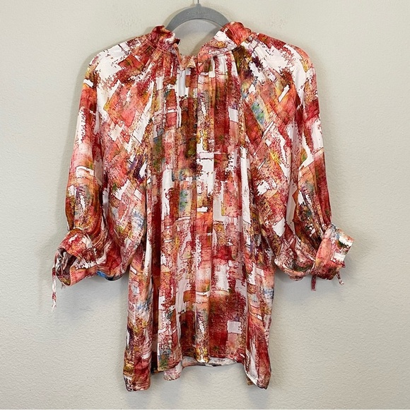 Sofia Made in Italy 3/4 Sleeve Ruffle Neck Satin Eloise Blouse One Size - Picture 6 of 7